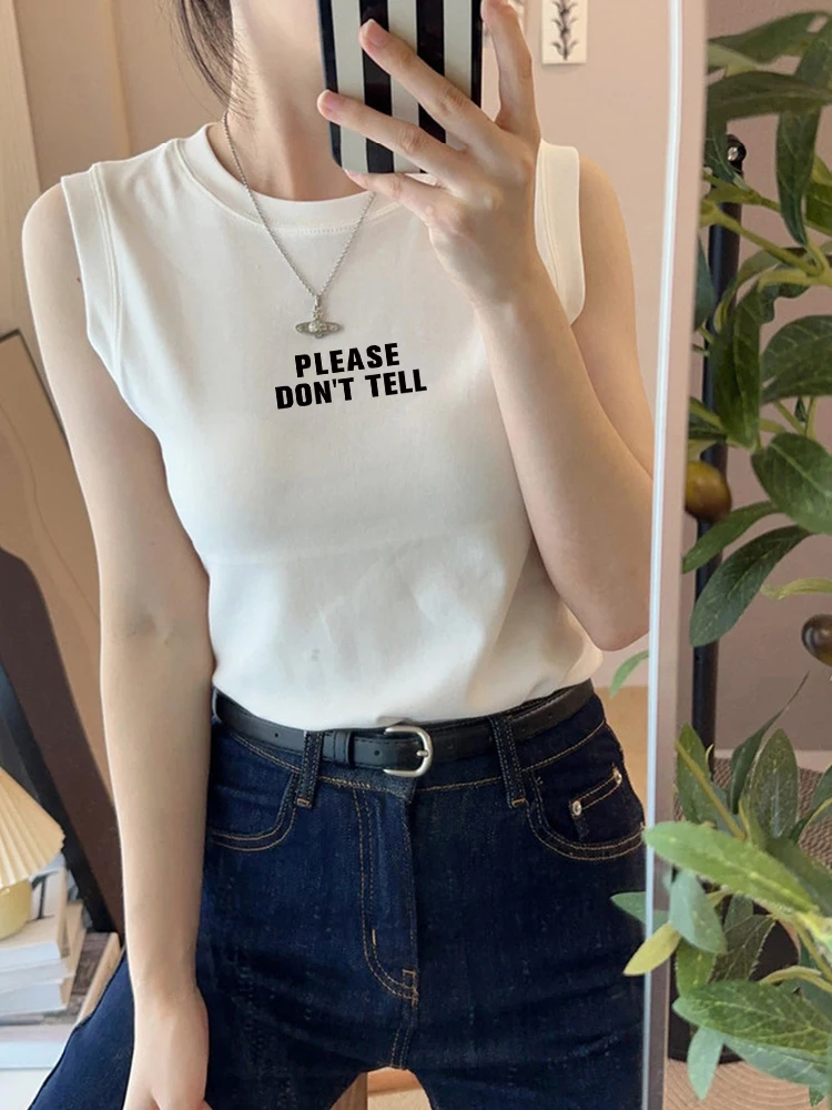 아메리칸 슬레 코튼 탱크탑 여성용 라운드 넥 베스트 아우터웨어 캐주얼 스트레이트 헴라인 편안한 핏 여름용