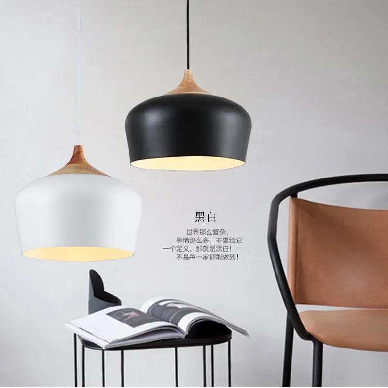 Min Sen Huang Nordic LED lamp chandelier creative single head wooden aluminum restaurant Chandelier