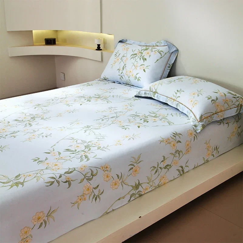 100% Lyocell Fiber Bedsheet Skin-friendly Bed Cover Elastic Fitted Sheets Printed Bed Linen Sabanas (Pillowcase Need Order)