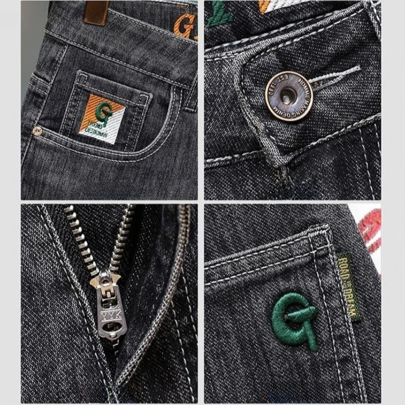 Celana Pendek Denim Bordir Pria Musim Panas Jeans Ala Jalanan Kepribadian Ramping Fashion Lurus Celana Pendek Pria Bermuda Mewah