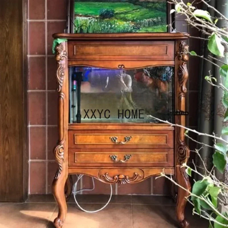 

Fish Tank Aquarium Household European-Style Carved Floor Ecological Fish Tank Cabinet