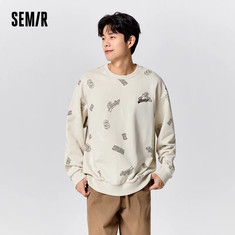 Semir Sweatshirt Men Winter Trendy Full-Print Top Niche Personality Loose Round Neck Dropped Shoulder Fleece Casual Wear