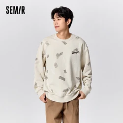 Semir Sweatshirt Men Winter Trendy Full-Print Top Niche Personality Loose Round Neck Dropped Shoulder Fleece Casual Wear