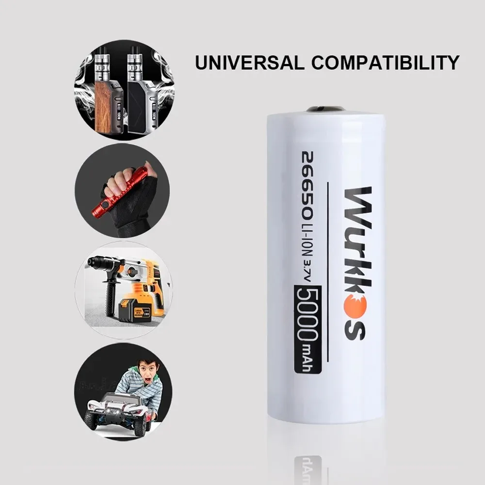 Imagem -03 - Wurkkos-bateria Li-ion Recarregável Zoom Lanterna 3.7v 26650 5000mah Apontado 3c Descarga de Alta Capacidade Como Presente