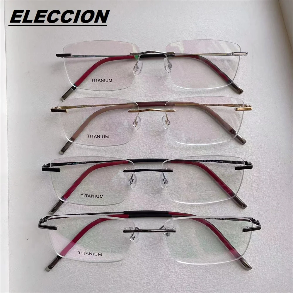 Eleccion high-quality Titanium Rimless Glasses Men and Women Classic Hinge Design Optical Myopia Prescription Eyeglass Frames