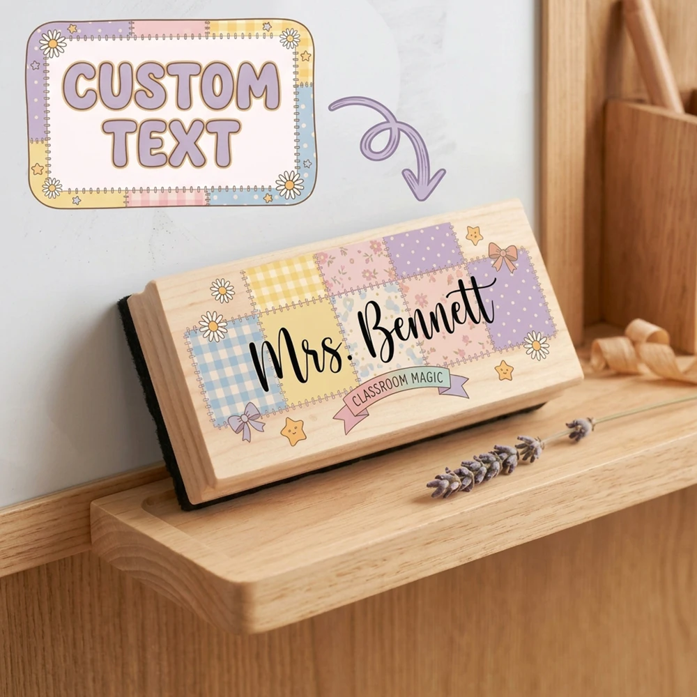 Personalized Custom Name Wooden Chalkboard Eraser,Cute Design,Teacher Appreciation Gift,Back To School Present,Classroom Supplie