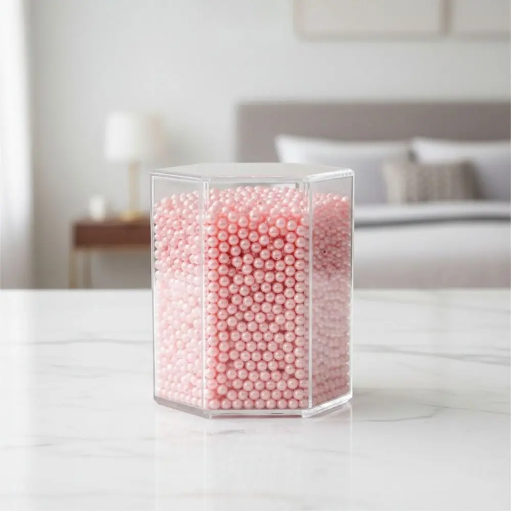 

Pink Makeup Brush Holder Pearls Pearls Organizer Beads Cosmetic Box Decoration Decorative Filler Round Filler Pearls