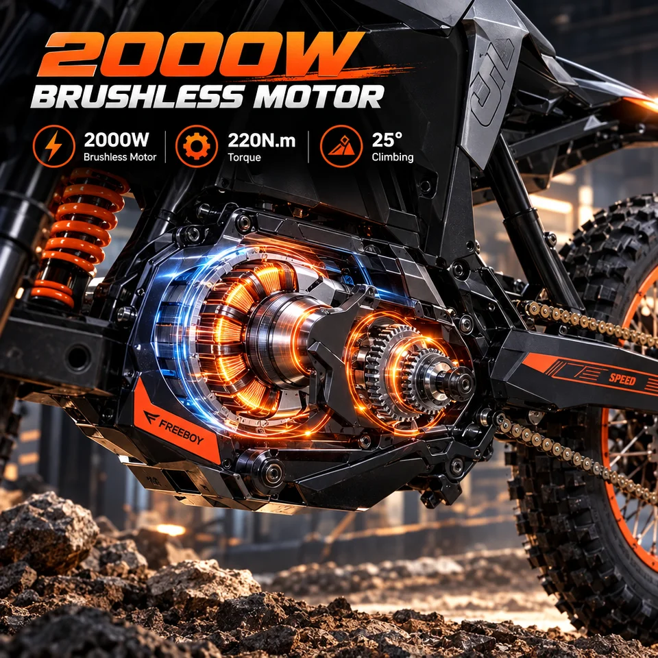 2000W Electric Dirt Bike for Adults, 48V 20.8Ah Off-Road E-Bike, 34MPH Max Speed, 31 Miles Range, 14" All-Terrain Tires, Hydraulic Brakes, Dual Suspension image 9