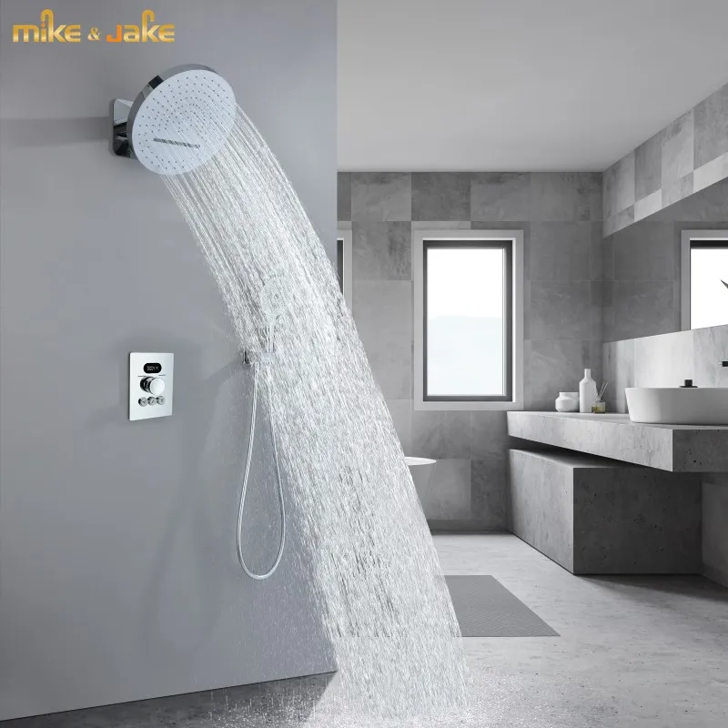 Digital Embedded Wall Shower Thermostatic shower Concealed Waterfall Shower Digital Display Cold and Hot Hidden Shower Set