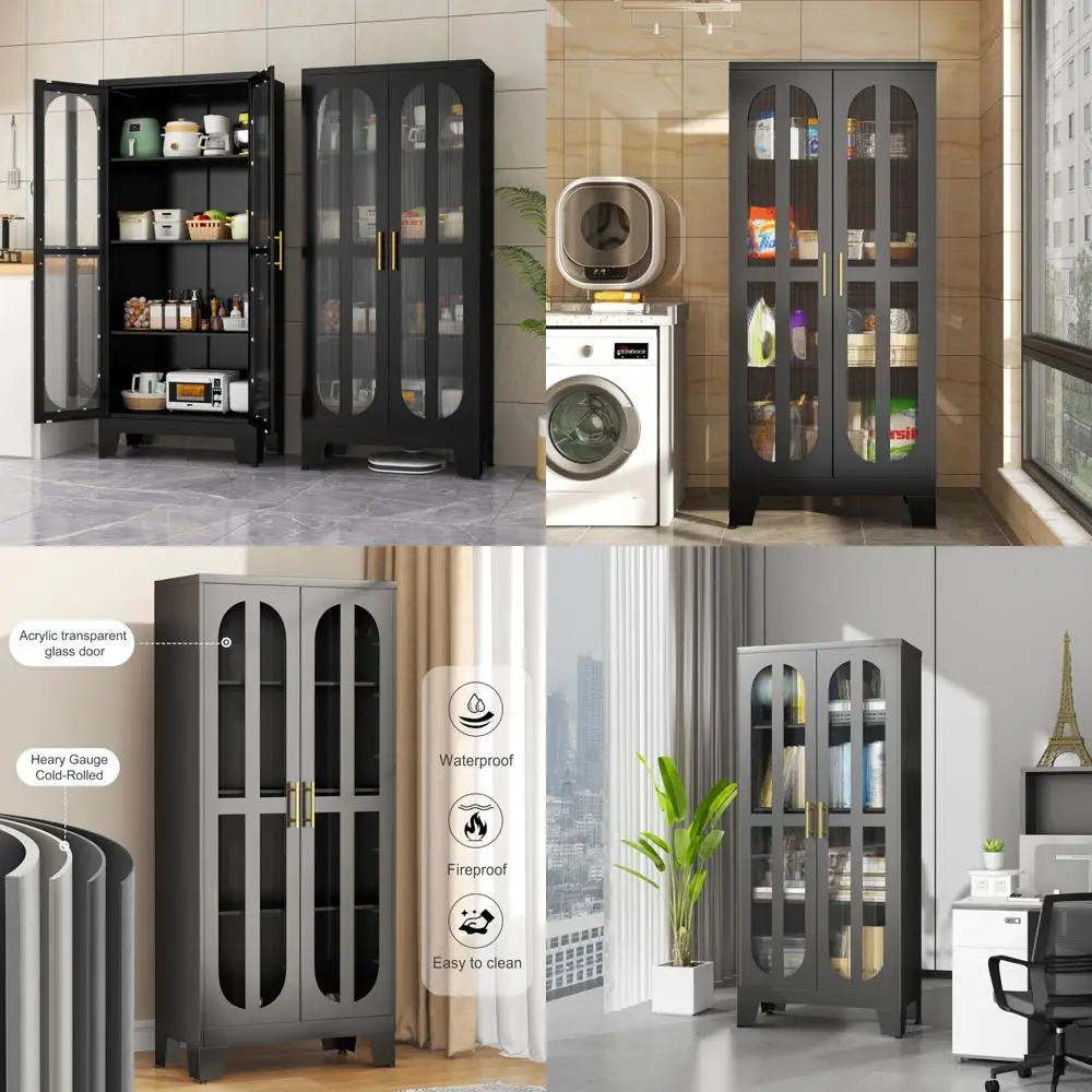 Stainless Steel Kitchen Storage Cabinet with Clear Acrylic Doors and Adjustable Shelves for Food Pantries