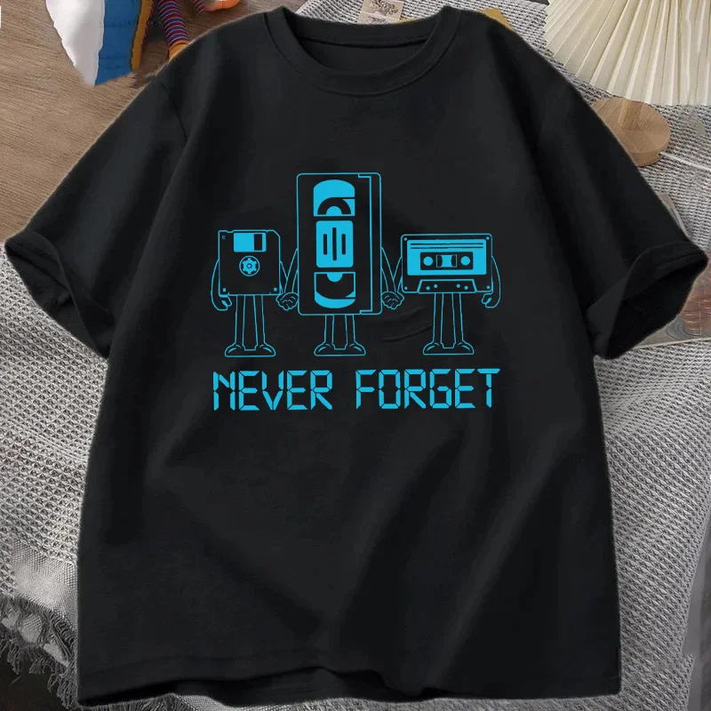 90's Never Forget Vintage Cassette T-Shirt Summer Men's Tracksuit Pullover Top Breathable Sportswear Harajuku Fashion Streetwear