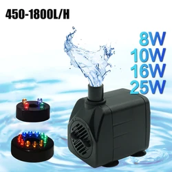 220V 450-1800L/H Fountain pump with LED Light Aquarium Fountain Pond Pump Fish Tank Garden Pond Pumps 8-25W Multiple Sizes
