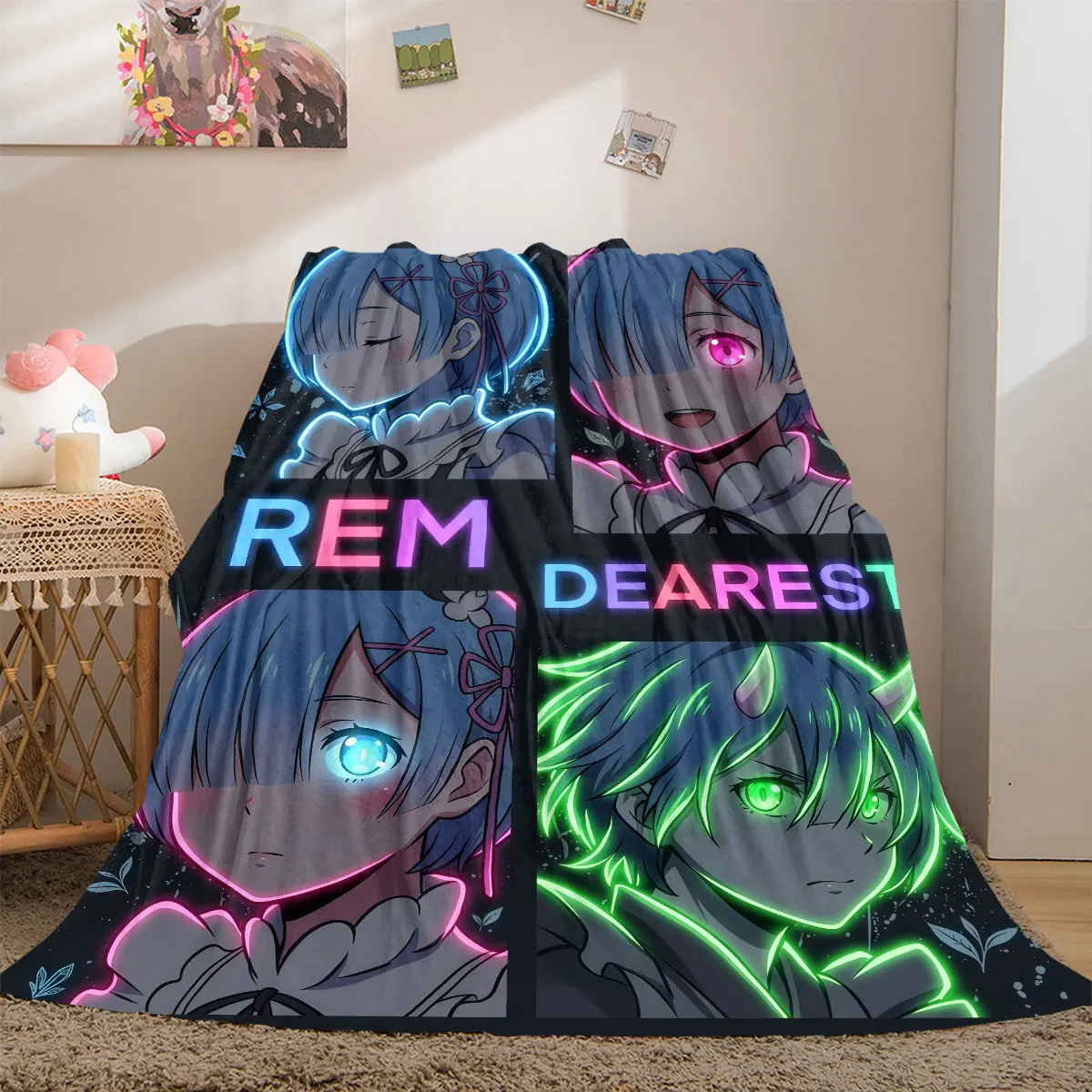 

ReZero Unique 2D Print Flannel Blanket, Cartoon Design for Sofa Bed, Warm Bedding Travel Essentials_LIAN