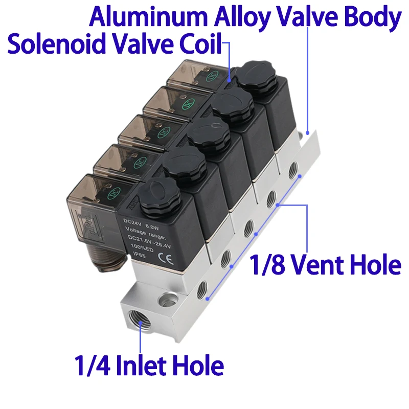 2V025-06 1/8" 12V 24V 220V AC/DC Einzelspulen-Pilotbetätigtes, normalerweise geschlossenes pneumatisches Magnetventil 5/2-Wege-Elektro-Luftventil – Detail 2
