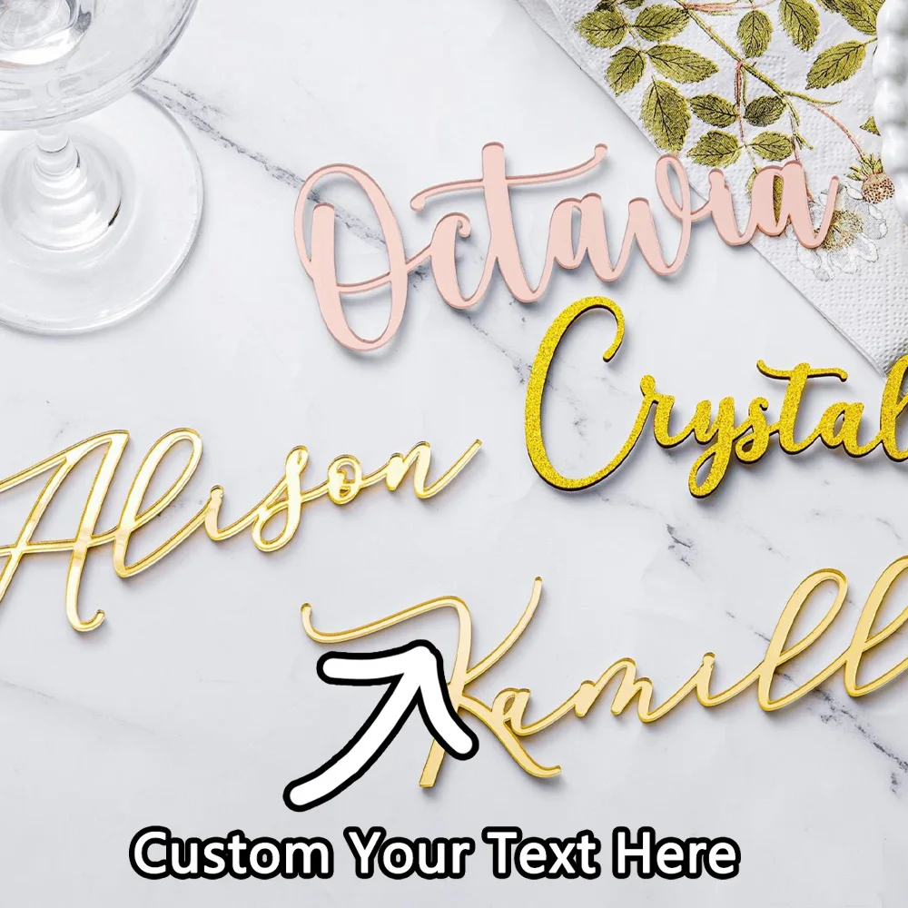 Tarjeta de lugar personalizada: accesorio de bricolaje grabado con láser con nombre dorado PMMA personalizado para eventos y regalos únicos para fiestas