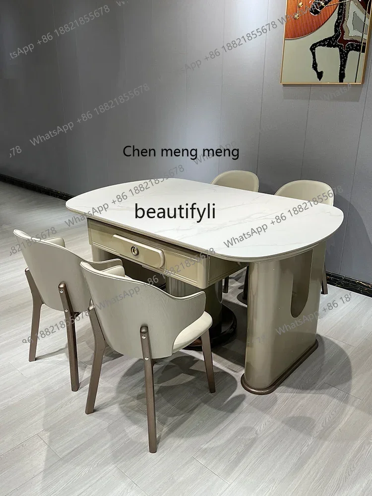 

X Light luxury solid wood mahjong machine automatic dining table dual-purpose electric mahjong table round table island