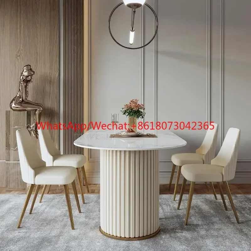 

Oval Glossy Rock Board Dining Table Light Luxury Dining Table And Chair For Large Villa Nordic Simple Home Furniture HY50CT