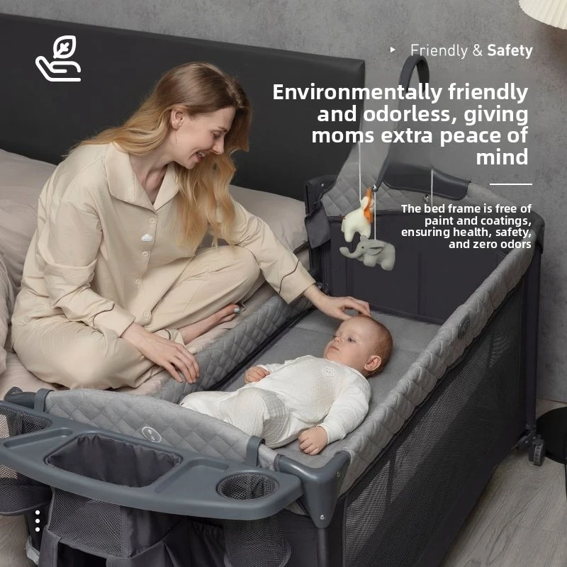 سرير أطفال قابل للطي مع طاولة حفاضات، سرير ربط لحديثي الولادة متعدد الوظائف، سرير هزاز، منتجات العناية بالرضع