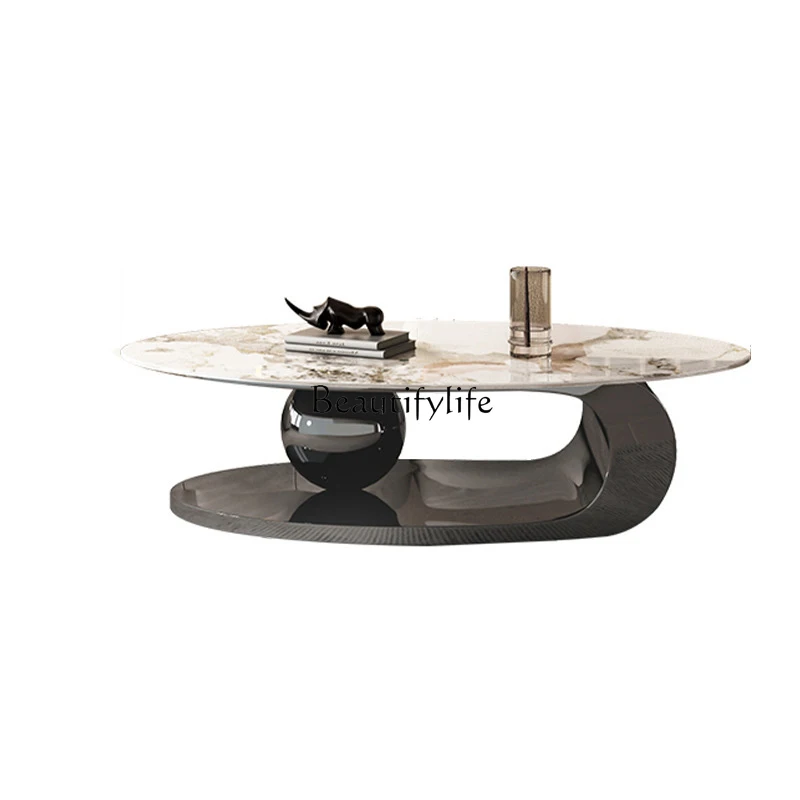 

Italian Style Light Luxury Stone Plate Coffee Table Modern Minimalist Creative Design Oval Small Apartment Coffee Table