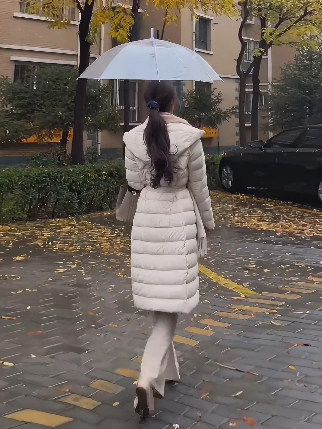 

White Hooded Waist-Cinching Mid-Length down Jaet Women's Winter New Sle Beautiful Warm White Du down Coat