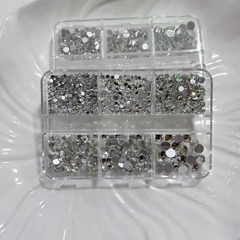 6Grids SS6-SS30 Mixed Nail Rhinestones Art Charm Shiny Clear/Gold/Pink/Blue Diamond Flat-back Nail Gems Glass Stones Nails Decor