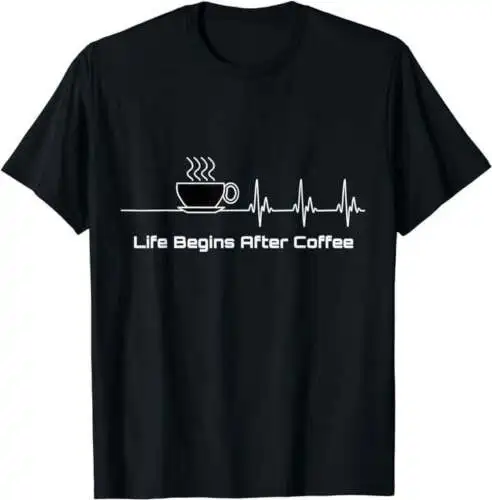 Life Begins After Coffee Heartbeat Unisex Fashion Black T-Shirt