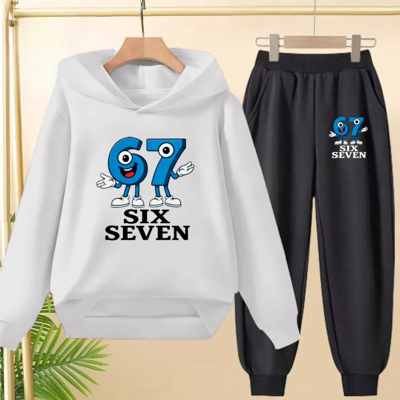 

Kids Cute Cartoon Kawaii Tracksuit Fashion Six Seven Print Pullover Clothes Hoodie+Pants Boy Girl Toddler 3-12Yrs Children Gifts