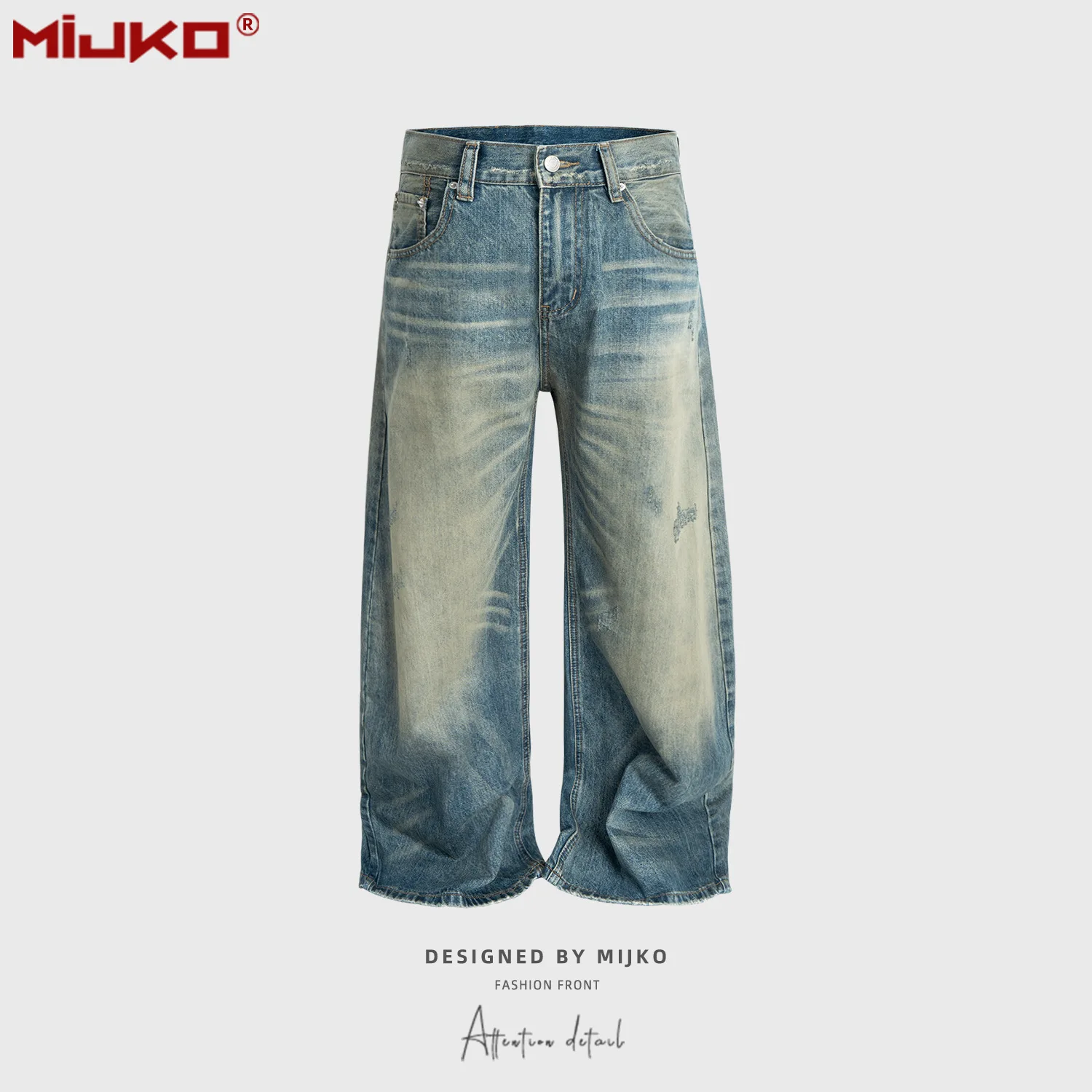 MIJKO Unisex Bug-Bitten Torn Destroyed Jeans Vintage Washed Blue Pants Men's And Women's Silhouette Design