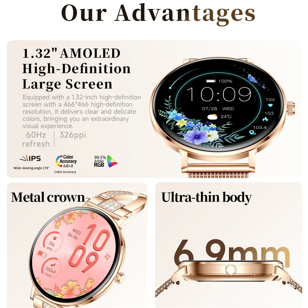 Multi Sport Mode Information Synchronization Reminder 1.32-inch Smartwatch Bluetooth Call Health Monitoring Menstrual Tracking