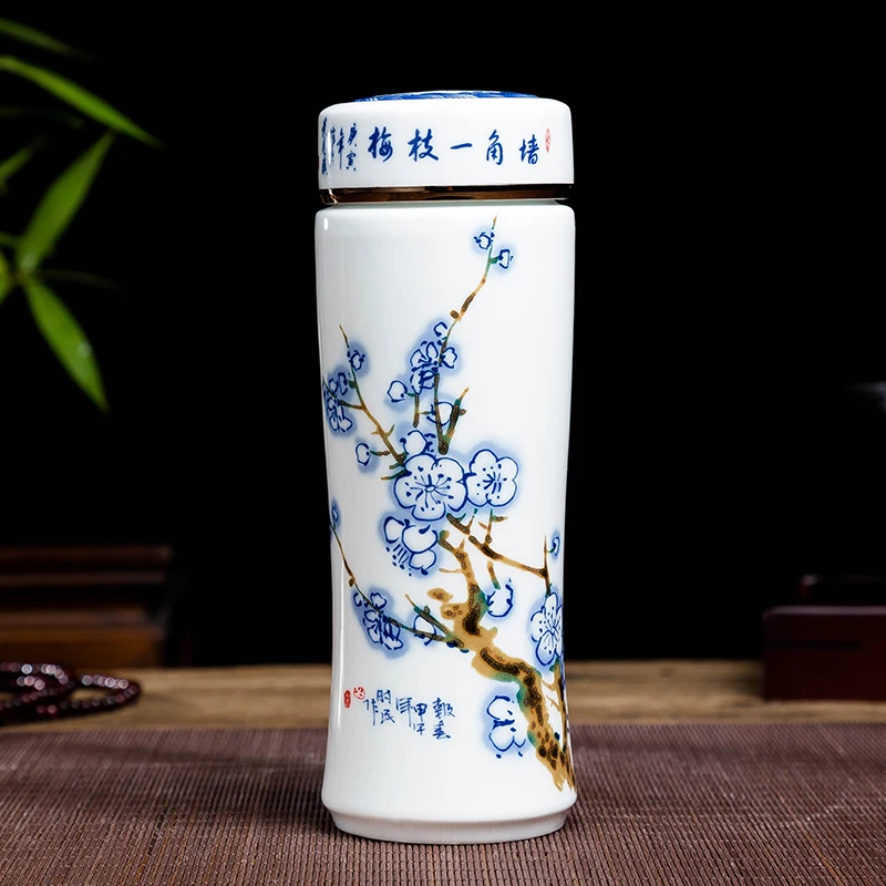 New Jingdezhen ceramic household thermos cup for men and women Cup double liner blue and white porcelain cup gift customization