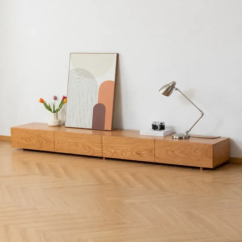 Solid Wood Black Walnut TV Cabinet Nordic Cherry Wood Living Room Audio Visual Cabinet Simple Modern White Oak Floor Storage