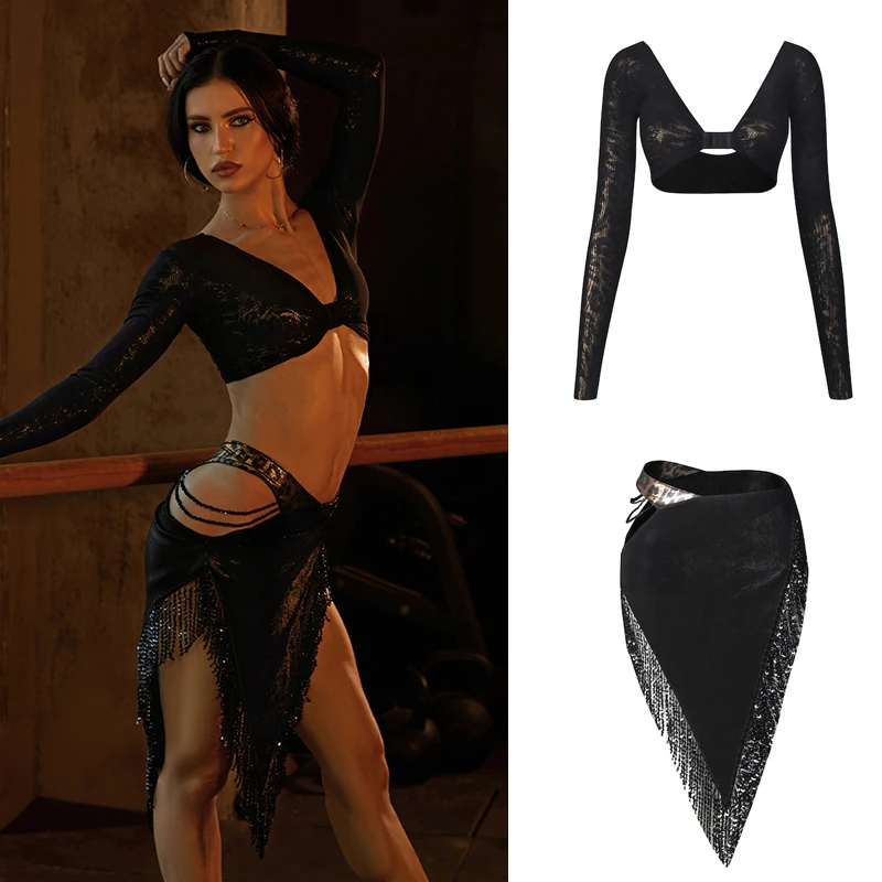 Sexy Chacha Abiti Da Spettacolo Di Danza Latina Donna Leopard Latin Top Nappe Gonna Adulti Concorso Di Ballo Latino Costume SL14192