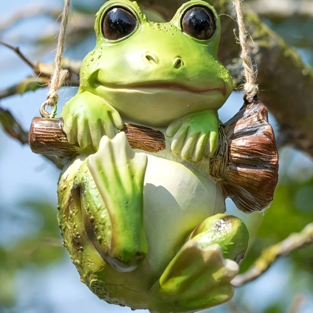 Frog Hanging on A Rope Tree Hanging Garden Animal Decoration Garden Decoration Frog Gift Frog Ornament Garden Gift Little Frog