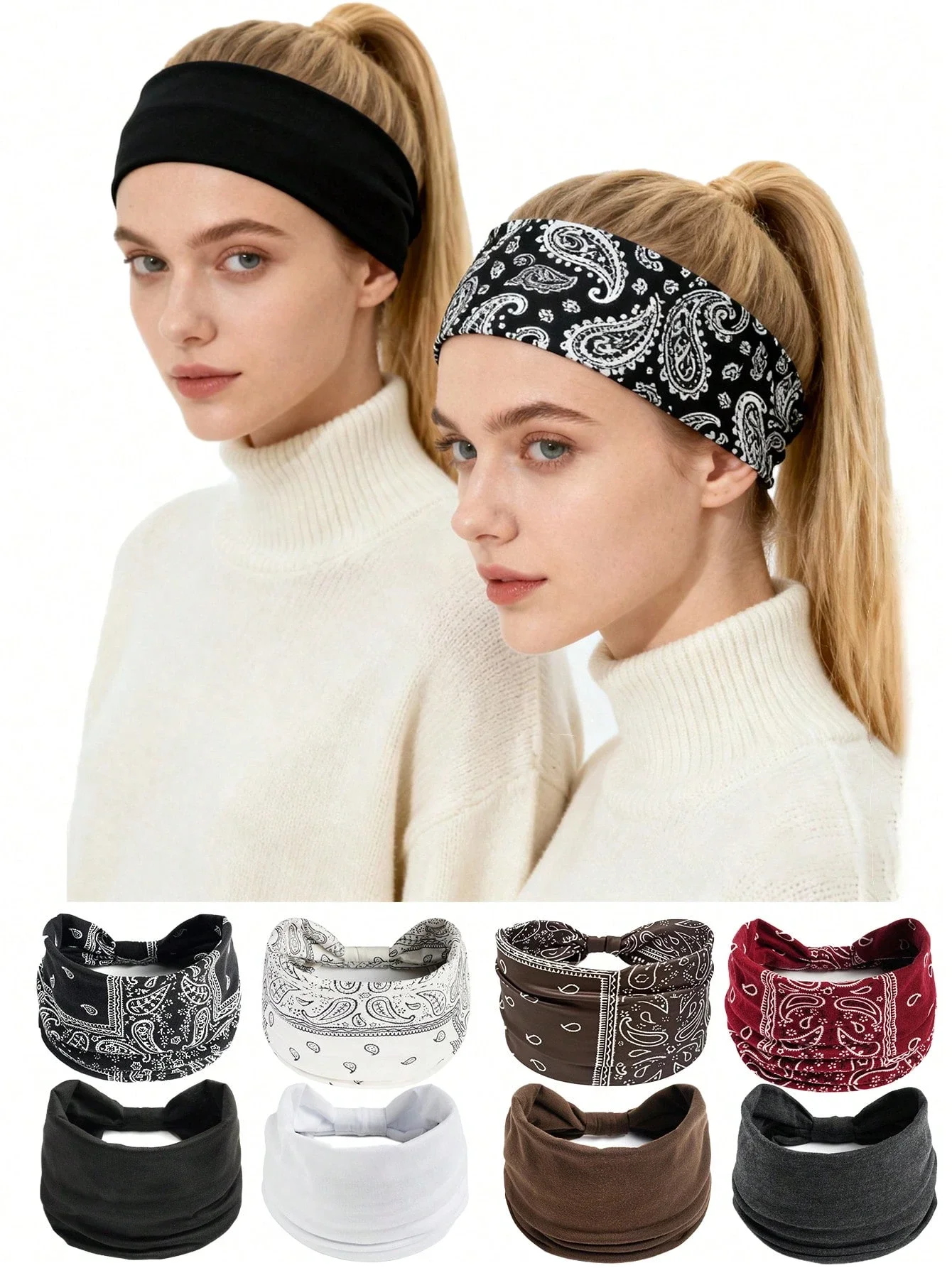 

Набор из 4 женских повязок на голову в стиле бохо, толстые эластичные нескользящие повязки для волос с бантом для фитнеса, йоги, бега, повседневного использования