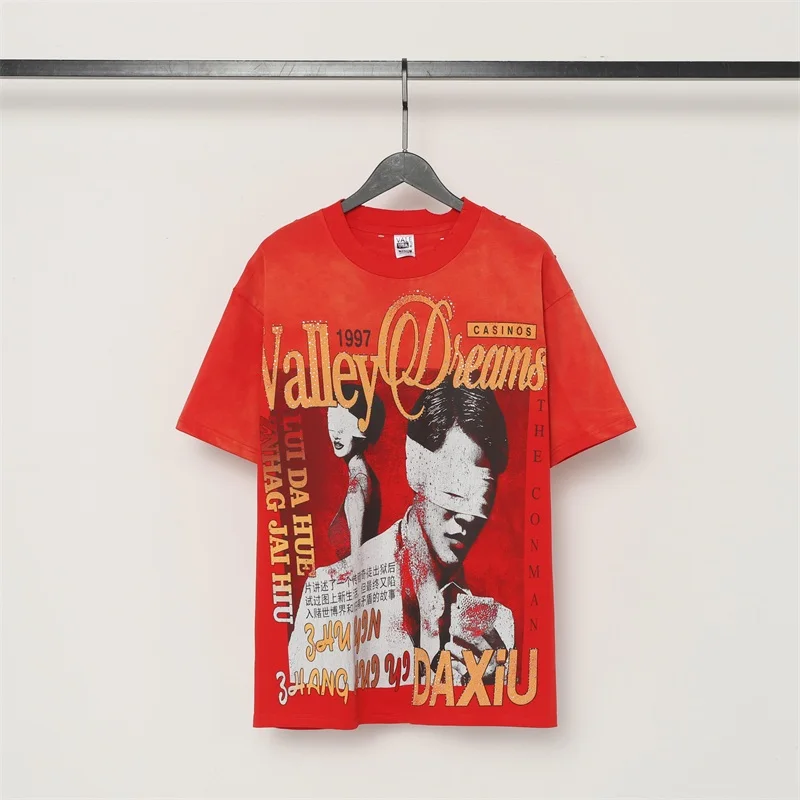 تي شيرت VALLEY American Streetwear بأكمام قصيرة للرجال والنساء والأزواج مطبوع عليه Vale تي شيرت علوي