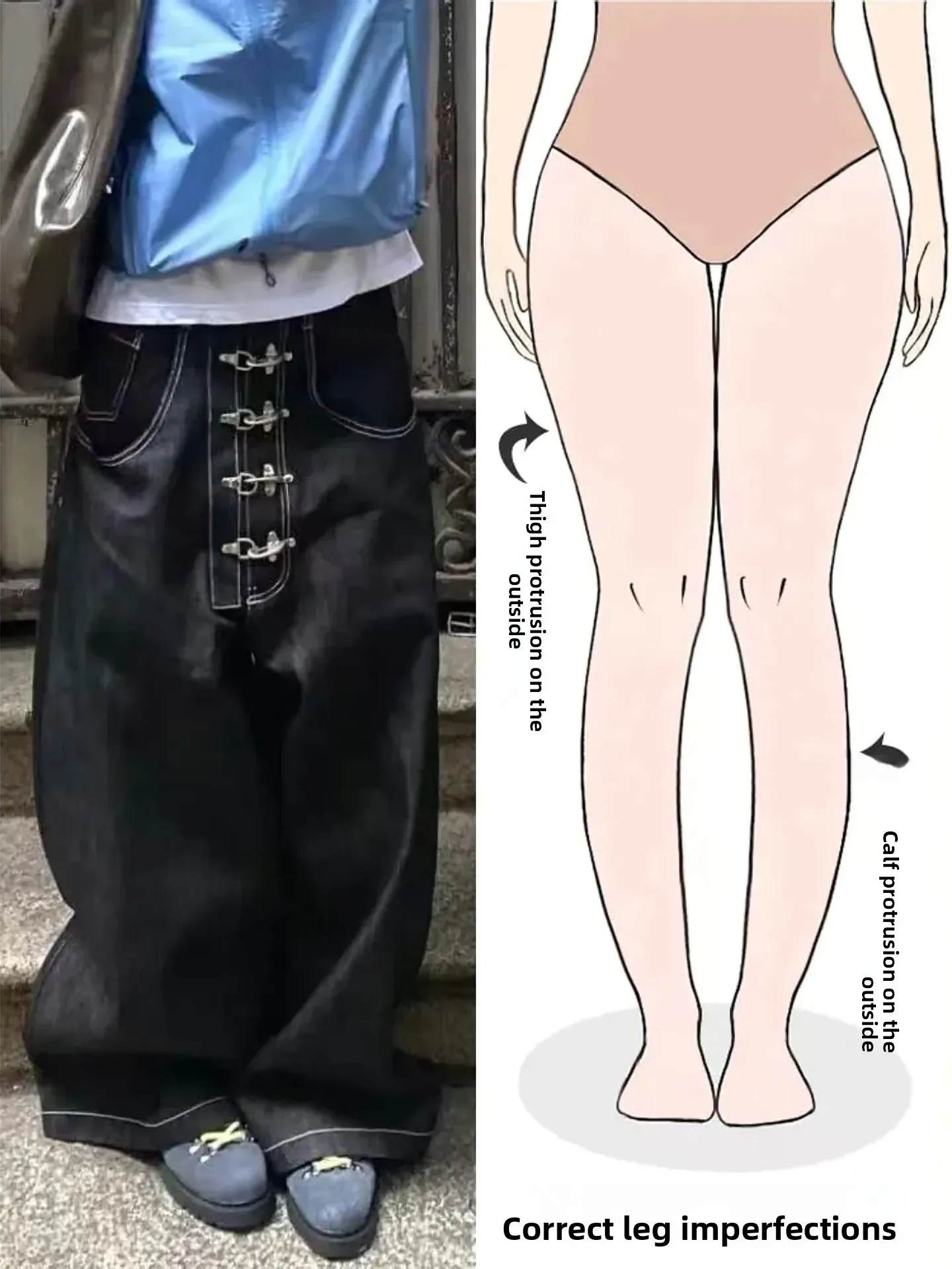 

Retro Multi-Buckle Design Loose Wide-Leg Jeans for Women Pear Shape Body Street Style Autumn New Fashion Casual High Waist De...