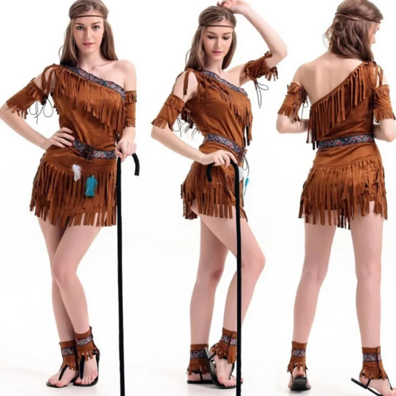 Indian Squaw Cowgirl Princess Fancy Dress Cleopatra Primordial Indigenous Tribe Halloween Costume For Women Girls