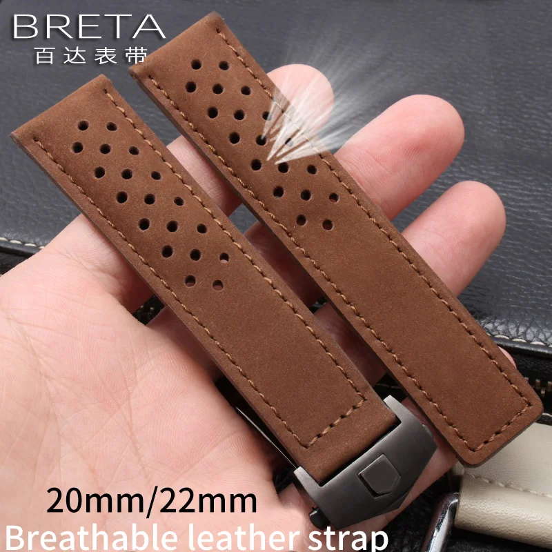 Cowhide Breathable Watch Band 20mm 22mm for Tag Heuer Connected Bands for Citizen for Hamilton Vintage sanded leather watch band