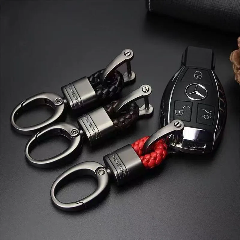 Hand Woven Leather Keychain Trendy D Shape Hook Pendant Keyring For Women Men Luxury High Grade Car Key Holder Couple Gifts
