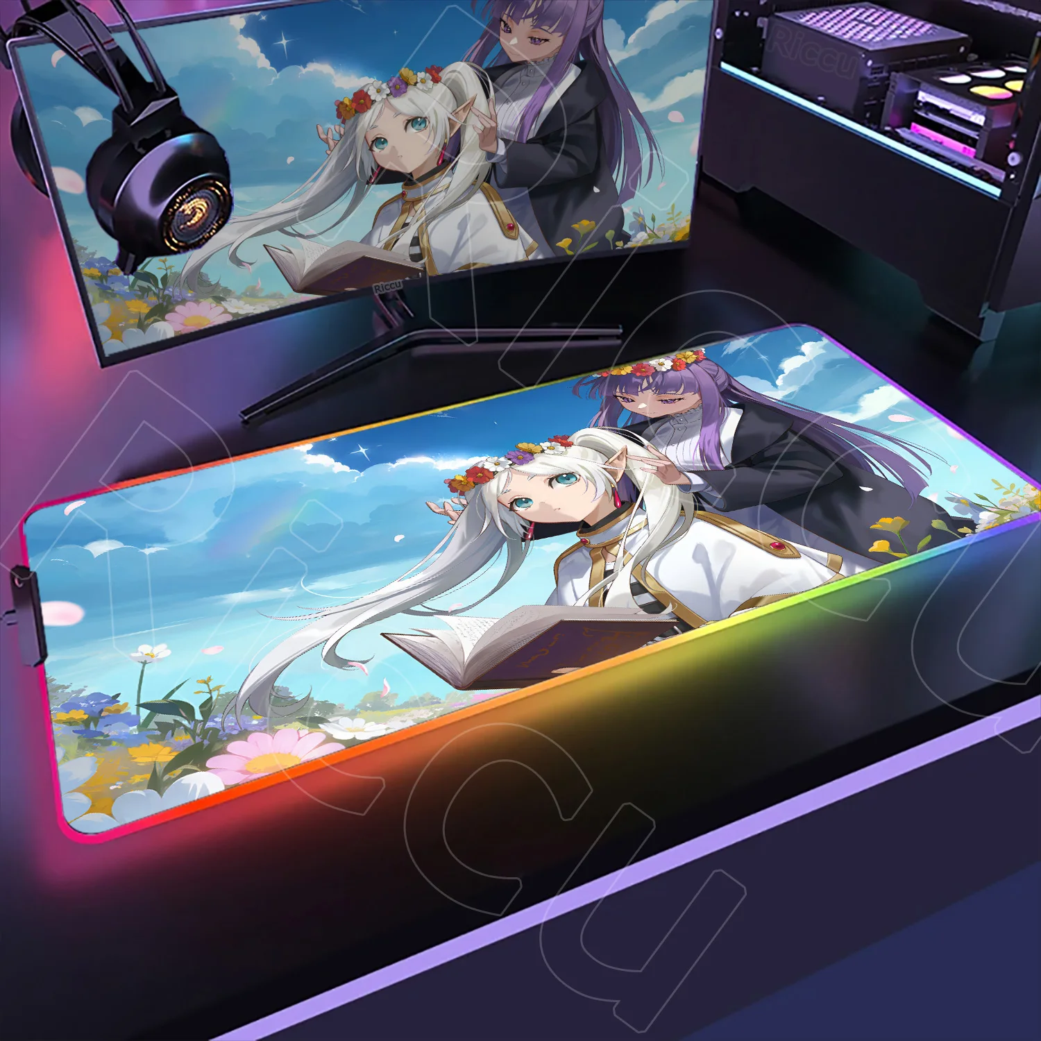 

RGB Mouse Pad Anime Frieren Beyond Journey's End Deskmat Gaming Accessories Large LED Light Rubber Antislip PC Rugs With Backlit