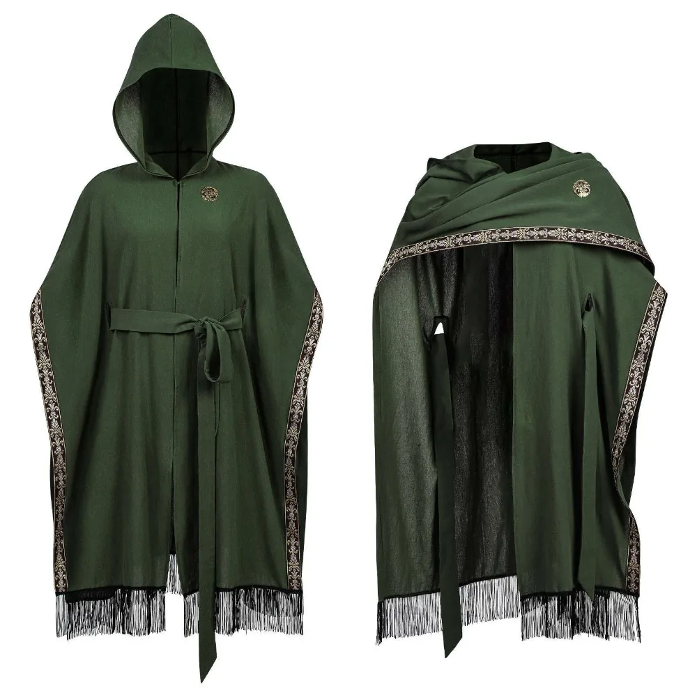 

Medieval Hooded Cape Scarf Renaissance Cosplay Costume With Tassel Brooch Adult Stage Performance Halloween Comic Con Outfit