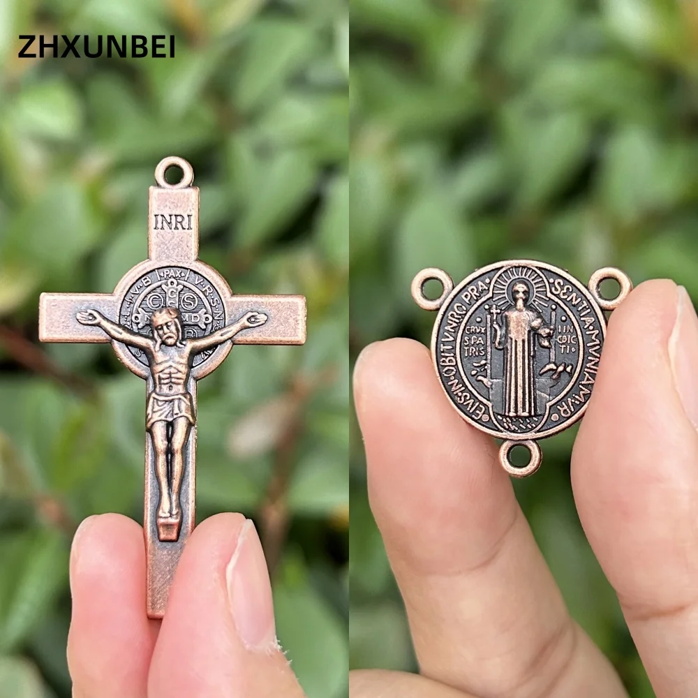 5 Sets Antique Bronze Crucifix and Centerpiece DIY Religious Catholic Jesus Rosary Necklace San Benito Rosaries Cross Pendant