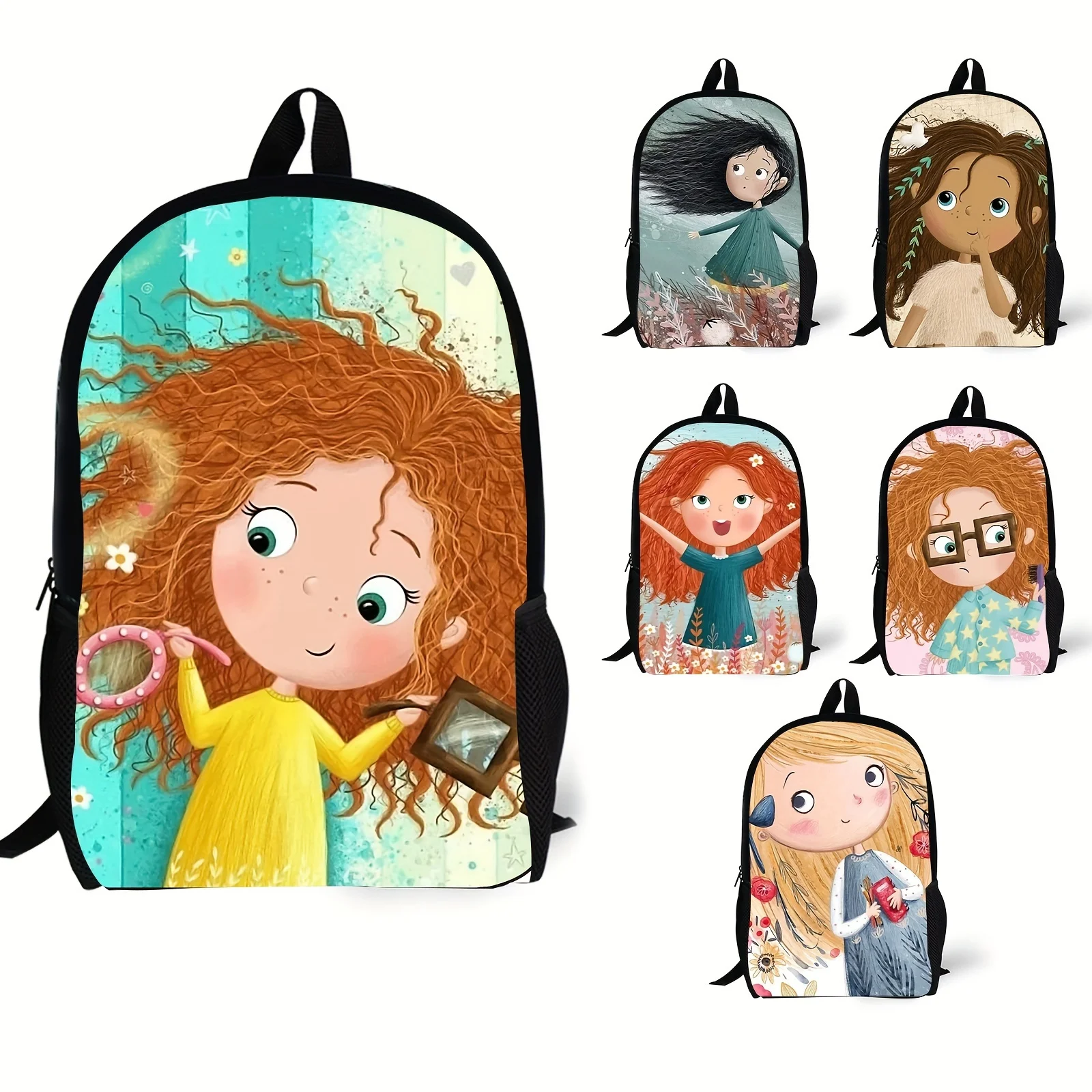 

Cartoon Print Waterproof Zip Up Backpacks, Adjustable Shoulder Straps, Durable Portable School Bags For Outdoor Activities