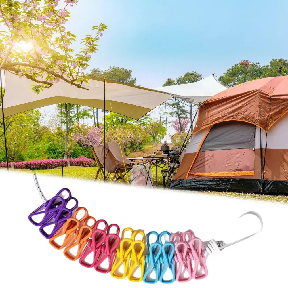 Portable Clothing Clothesline With 12 Clips Retractable Laundry Dryer Clothes Rope Drying Rack Cloth Hanging Line For Outdo W3E4