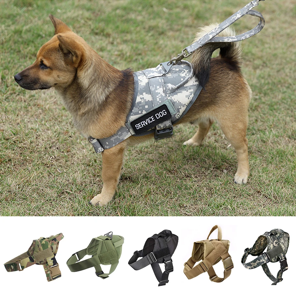 Tactical Dog Harness Leash Vest MOLLE Military Nylon German Shepherd Pet Patrol K9 Working Training Service Dog Handle No Pull