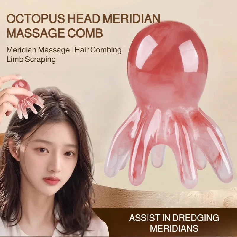 Octopus Comb Massage Comb Large Octopus Head Clear Meridian Artifact Portable Scalp Acupoint Head Therapy Comb