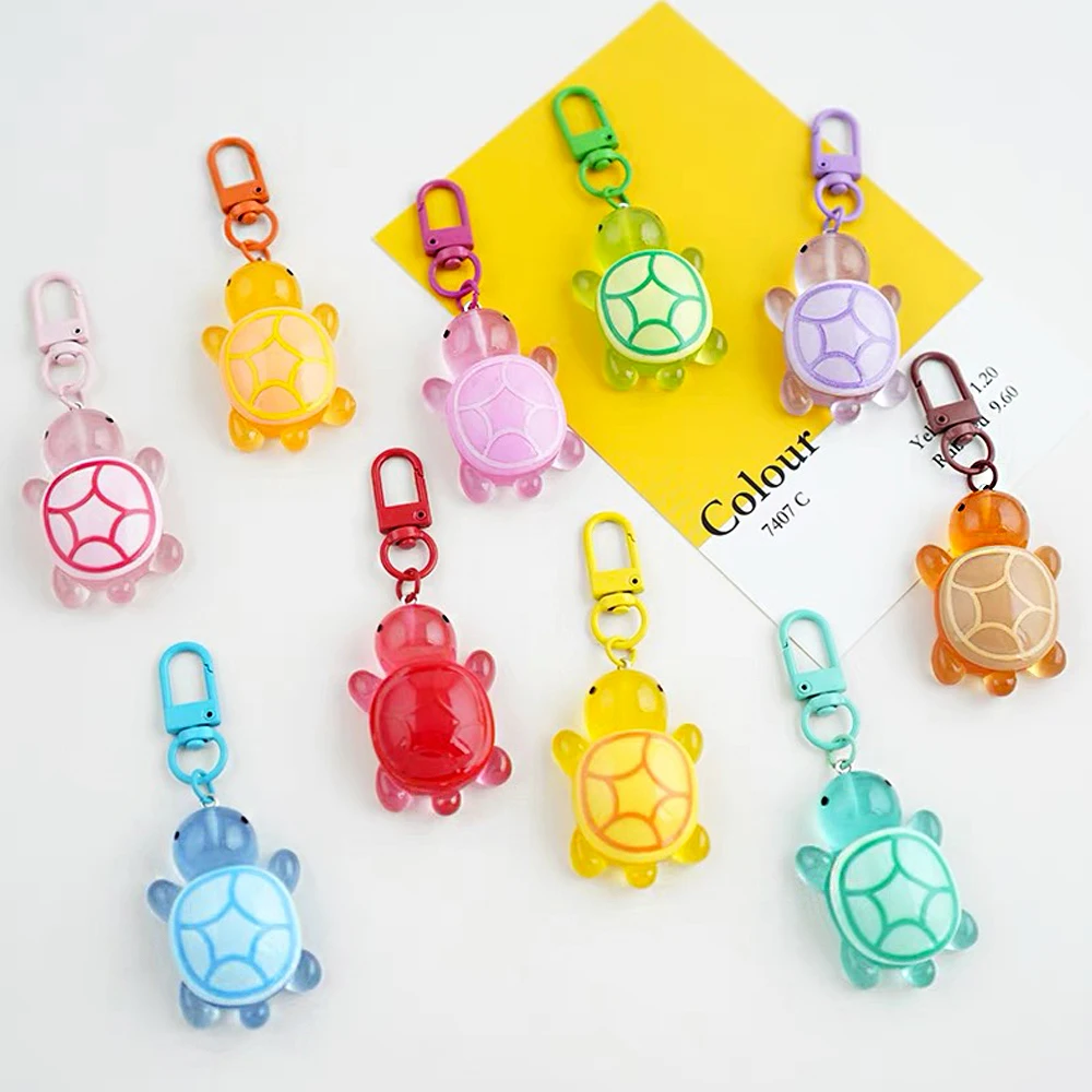 Cartoon Luminous Colored Turtle Pendant Keychain Backpack Hangings Charms Keyrings Car Trinket Key Holder Decor Accessories Gift