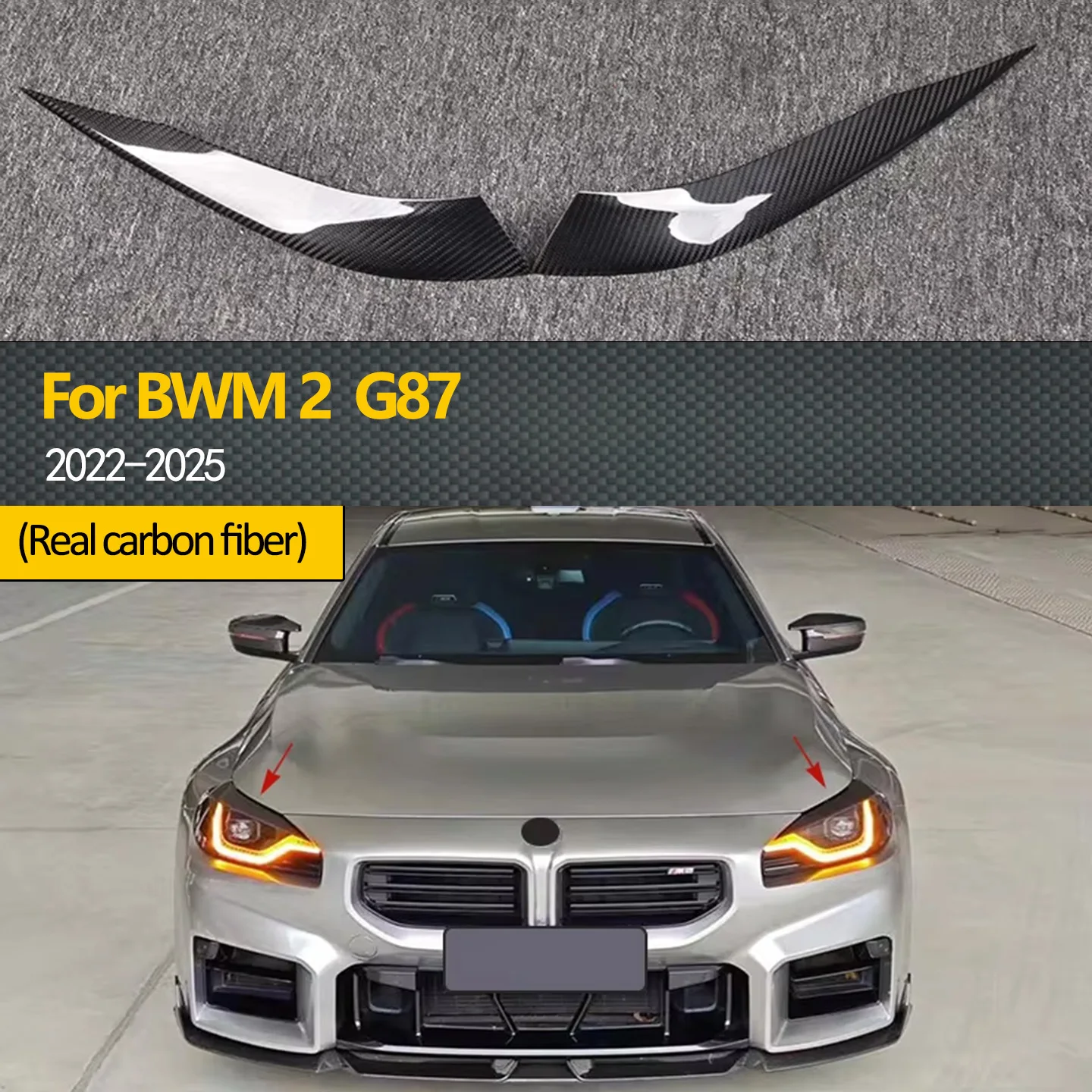 

For 2023-2025 BMW G87 BMW M2 dry carbon fiber headlights, eyebrows, eyelid cover trim, non-destructive 3M paste installation