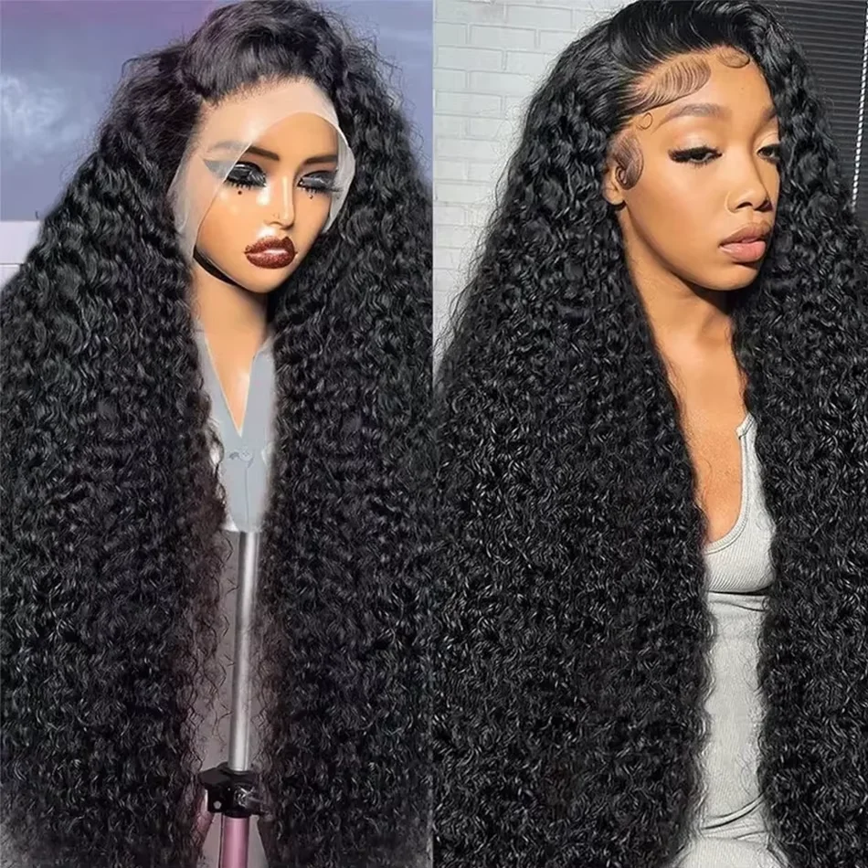 

30 40 Inch 200 Density Black Deep Wave Transparent Lace Front Hair Wigs 100% Human Hair Brazilian Curly 13x6 HD Lace Frontal Wig
