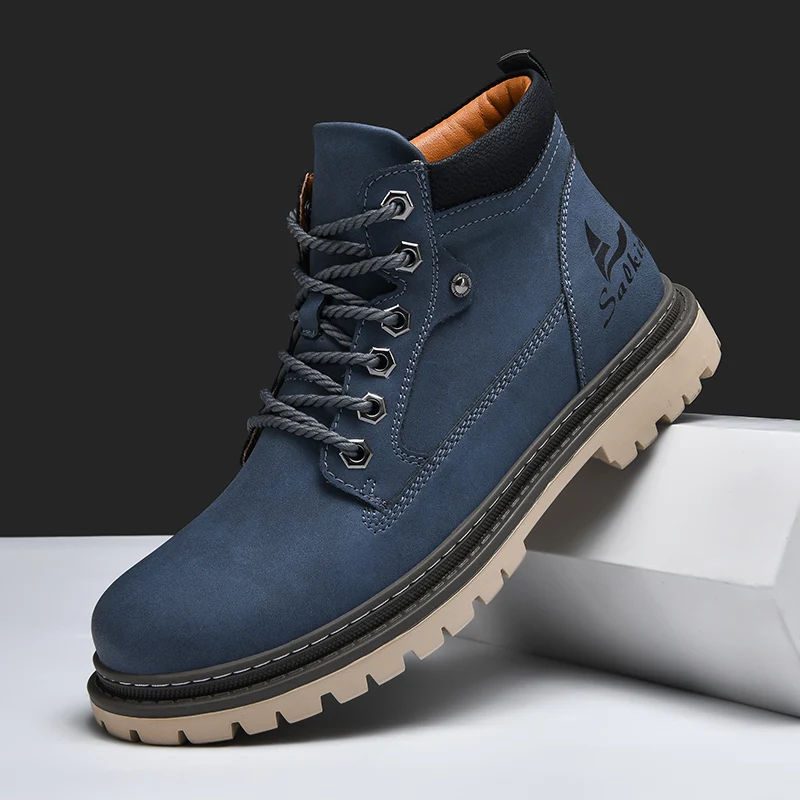 Large Size Handmade Men's Boots, Fashionable Ankle Boots, Retro Lace-Up High-Top Boots, Winter Leather Shoes, Autumn Outdoor Hiking Boots, Sneakers, Hombres, Botas High-Top Shoes, Non-Slip